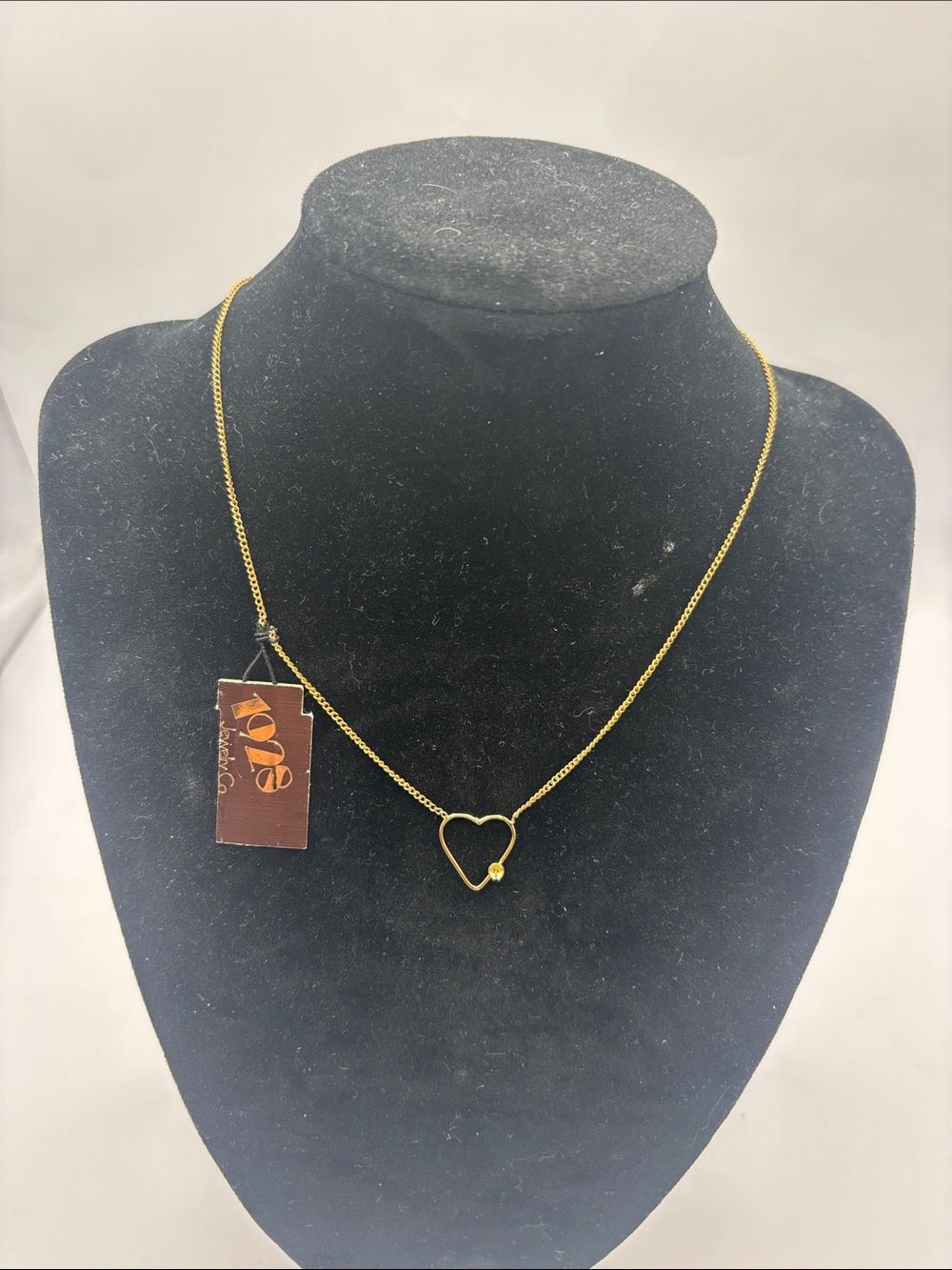 1928 Gold Heart Outline Necklace with Tiny Bead Accent